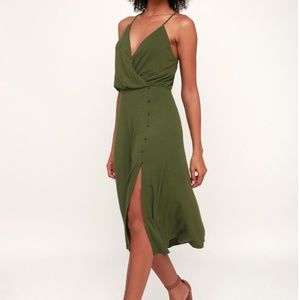 Olive green midi button-up dress